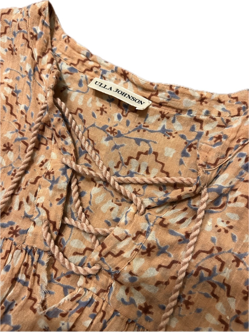 Ulla Johnson Peach Flutter Sleeve Airy Cotton Gauze Boho Cottage Tassel Top 8 - Picture 10 of 15
